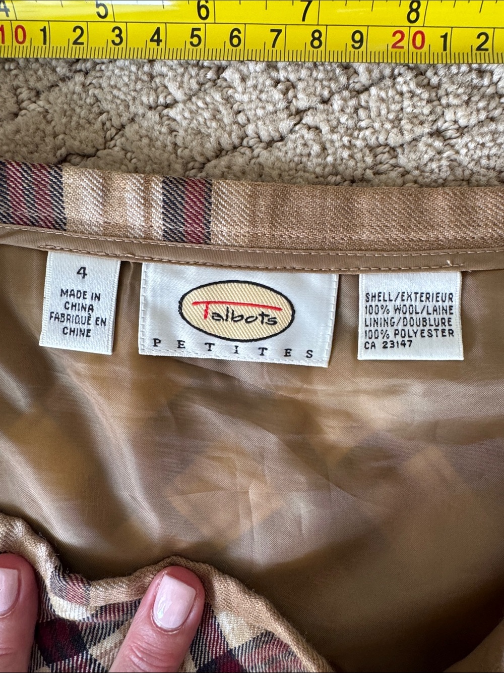 Talbots Wool Plaid Bias Cut A-Line Midi Skirt Brown Tan Old Money Size 4 - Picture 6 of 7